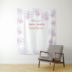 Winter Wonderland Bridal Shower Pink Snowflake  Tapestry