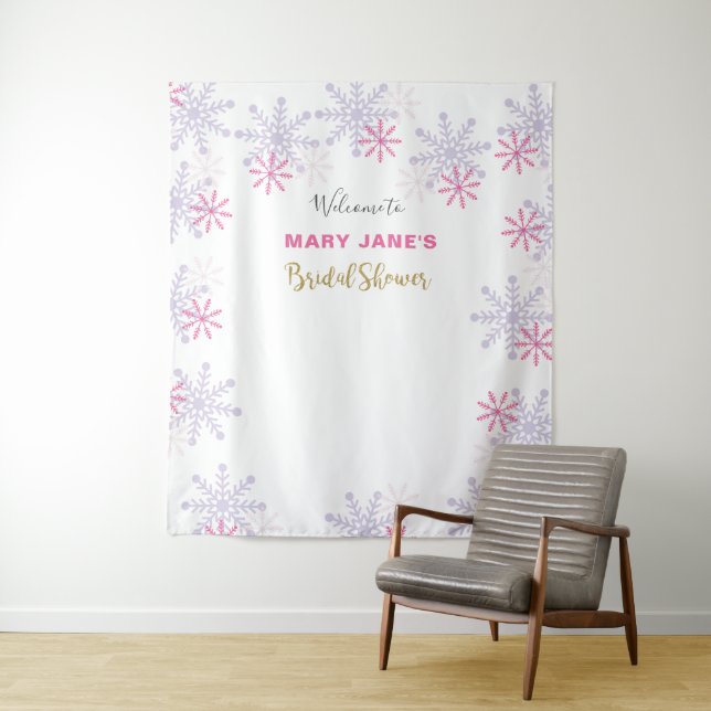 Winter Wonderland Bridal Shower Pink Snowflake  Tapestry (In Situ)