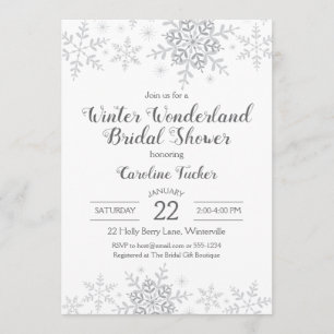 Winter Wonderland Bridal Shower Silver Snowflakes Invitation