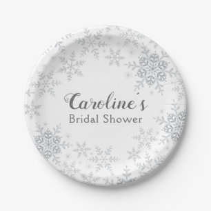 Winter Wonderland Bridal Shower Silver Snowflakes Paper Plate