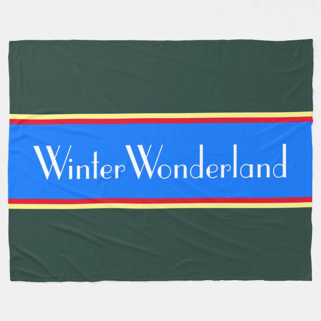 WINTER WONDERLAND Bright Blue Teal Stripes Fleece Blanket (Front (Horizontal))