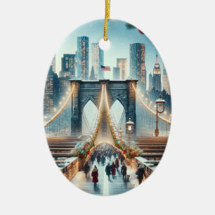 Winter Wonderland. Brooklyn Bridge - New York Ceramic Tree Decoration