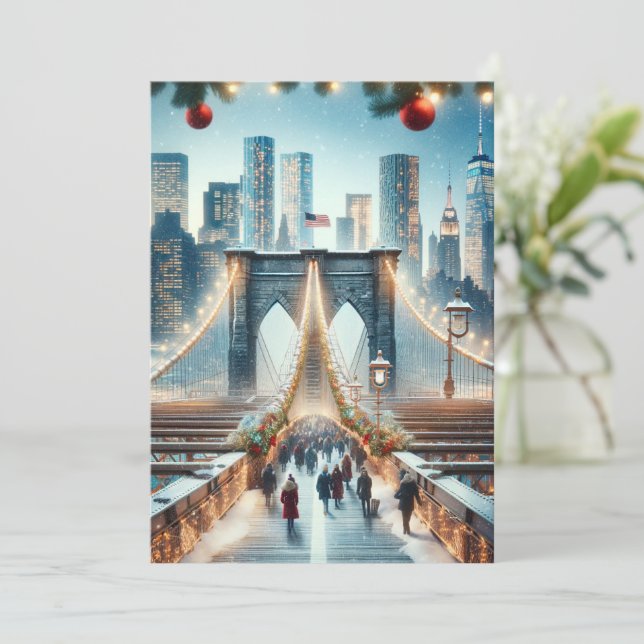 Winter Wonderland. Brooklyn Bridge - New York Holiday Card (Standing Front)