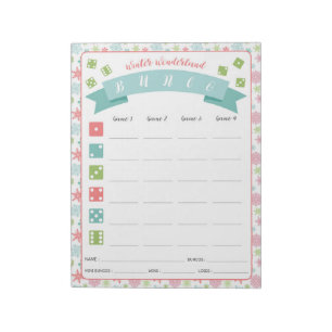 Winter Wonderland Bunco Party Game Score Card Notepad