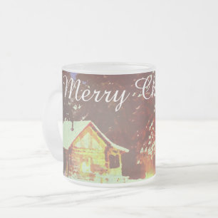 Winter Wonderland Cabin Merry Christmas Cosy Frosted Glass Coffee Mug