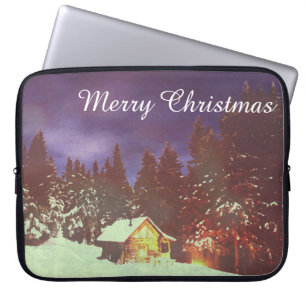Winter Wonderland Cabin Merry Christmas Cosy Laptop Sleeve