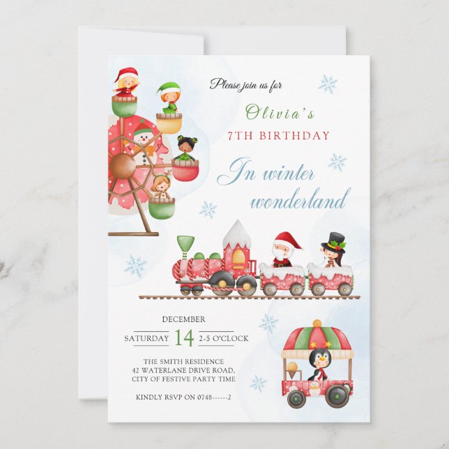 Winter wonderland Carnival Kid Christmas Birthday Invitation (Front)