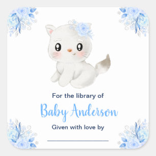 Winter Wonderland Cat Baby Shower Bookplate Square Sticker