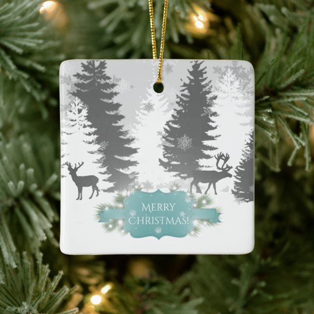 Winter Wonderland Ceramic Ornament - Teal (Tree)