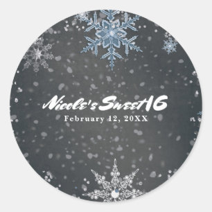 Winter Wonderland Chalk Blue Grey Silver Party Classic Round Sticker