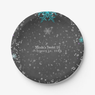 Winter Wonderland Chalk Teal & Purple Custom Party Paper Plate