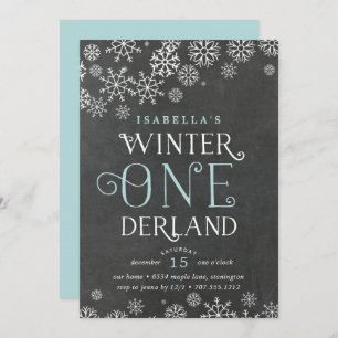 Winter Wonderland Chalkboard First Birthday Invite