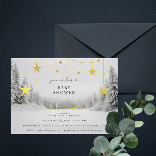 Winter Wonderland Chic Grey Gold Baby Shower Invitation