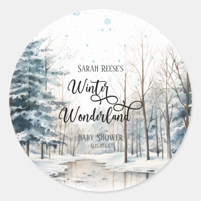 Winter Wonderland Christmas Baby Shower Classic Round Sticker (Front)