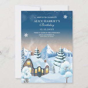 Winter wonderland christmas birthday invitation