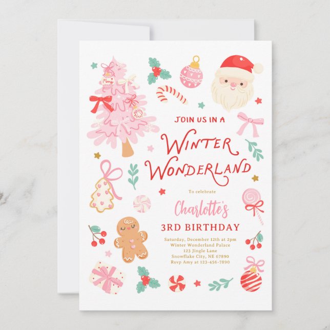 Winter Wonderland Christmas Birthday Party Invitation (Front)