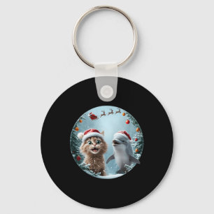 Winter Wonderland Christmas Cat Dolphin Selfie San Key Ring