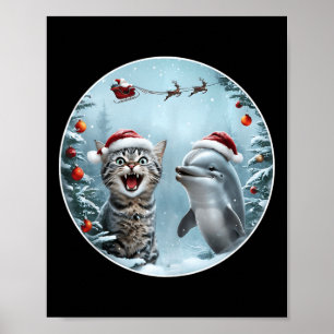 Winter Wonderland Christmas Cat Dolphin Selfie San Poster