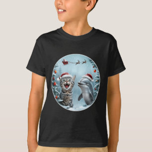 Winter Wonderland Christmas Cat Dolphin Selfie San T-Shirt