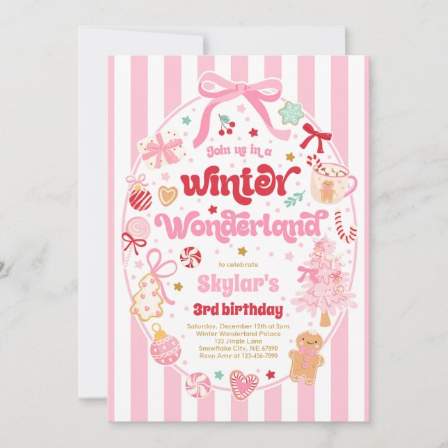 Winter Wonderland Christmas Coquette Bow Birthday Invitation (Front)