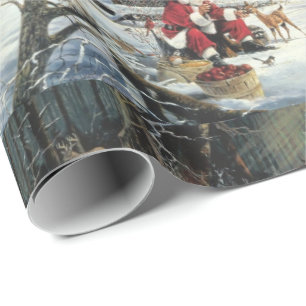 Winter Wonderland Christmas Santa And Deer Wrapping Paper