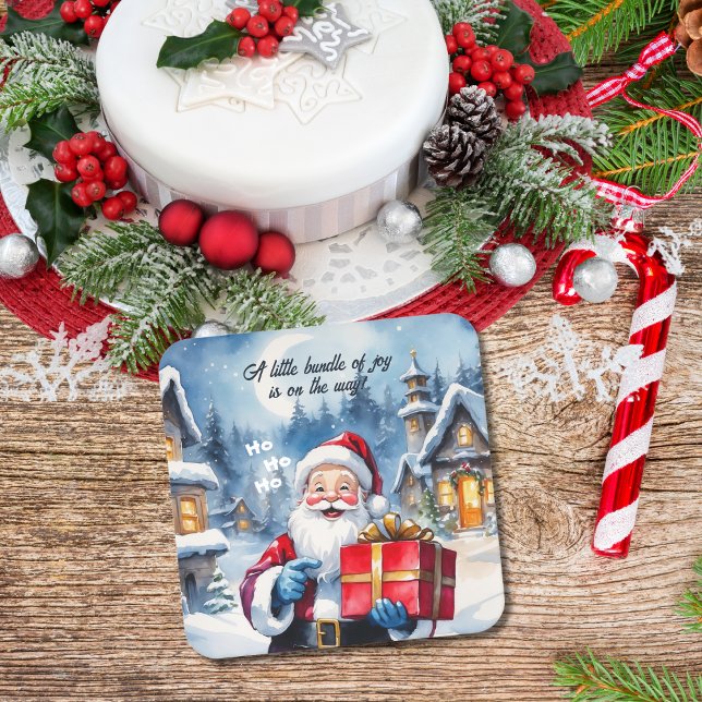 Winter Wonderland Christmas Santa Baby Shower  Square Paper Coaster (Creator Uploaded)