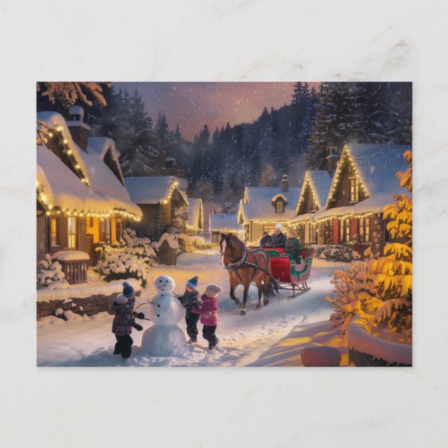 Winter Wonderland Christmas Snowy Village Holiday Postcard (Front)