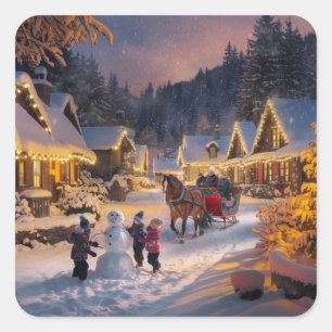 Winter Wonderland Christmas Snowy Village Square Sticker
