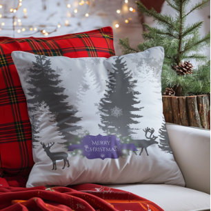 Winter Wonderland Christmas Throw Pillow - Purple