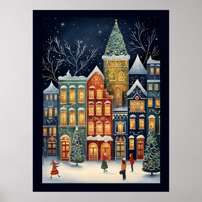 Winter Wonderland Cityscape Cute Christmas Poster  (Front)