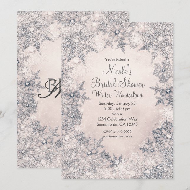 Winter Wonderland Cream White Elegant Snowflakes Invitation (Front/Back)