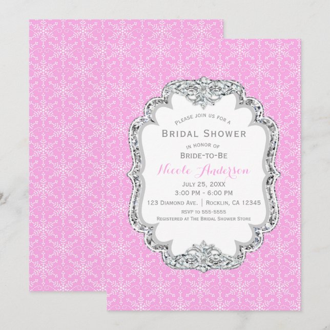 Winter Wonderland Crystal Snowflakes Pink Elegant Invitation (Front/Back)