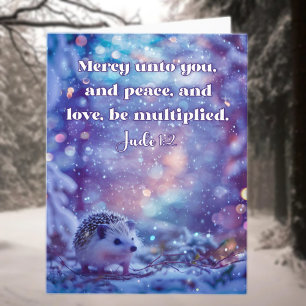 Winter Wonderland Cute Hedgehog Scripture Verse Holiday Card