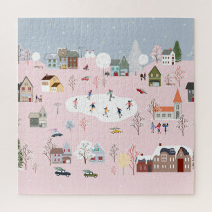 Winter wonderland: cute village pattern jigsaw puzzle