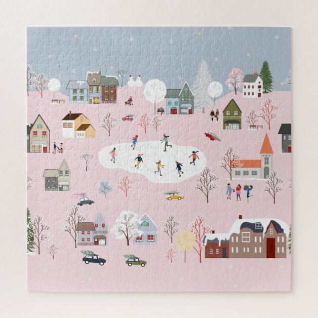 Winter wonderland: cute village pattern jigsaw puzzle (Vertical)