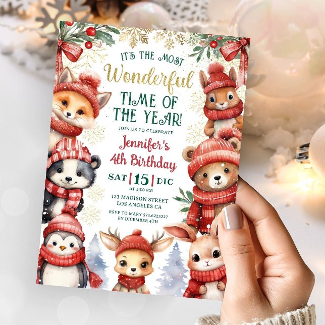 Winter Wonderland Cute Winter Animals 4th Birthday Invitation (Creator Uploaded)