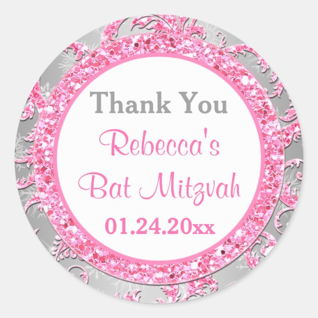 Winter Wonderland Damask Bat Mitzvah Sticker 3 (Front)