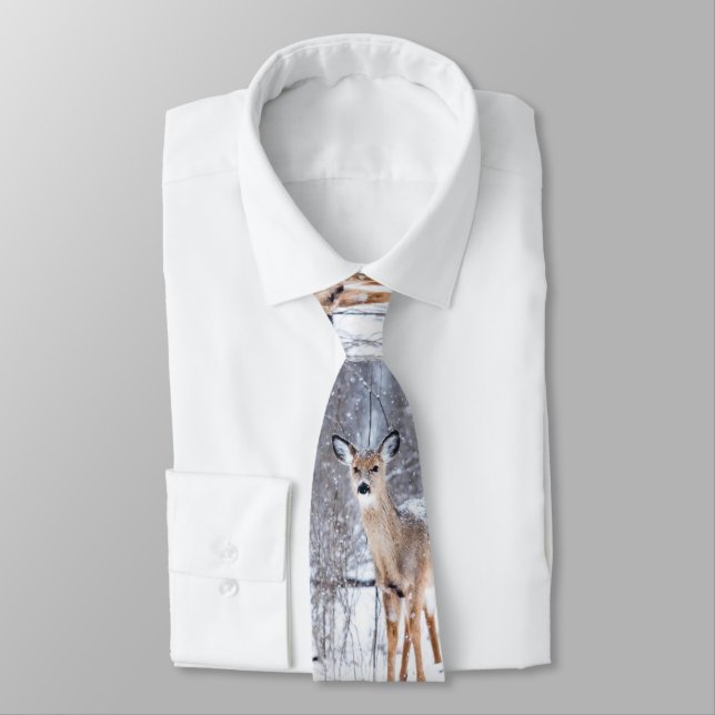 Winter Wonderland Deer Christmas Holiday Mens Tie (Tied)