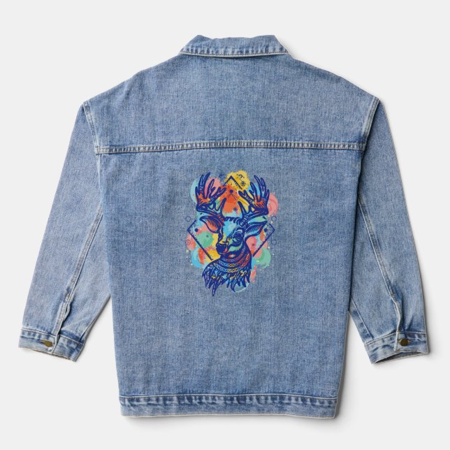 Winter Wonderland: Deer Colour Design Denim Jacket (Back)
