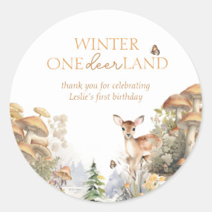 Winter Wonderland Deer First Birthday Classic Round Sticker