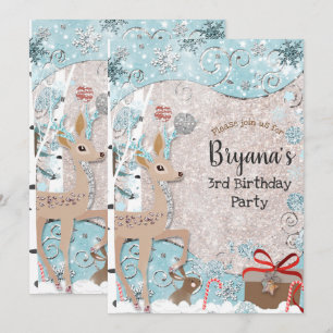 Winter Wonderland Deer Holiday Snow Birthday Party Invitation