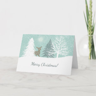 Winter Wonderland deer, snow pine trees Christmas Holiday Card