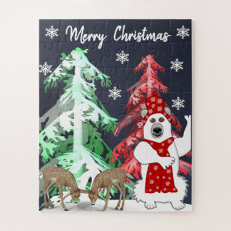 Winter Wonderland Deer, Tree, & Bear Christmas  Jigsaw Puzzle