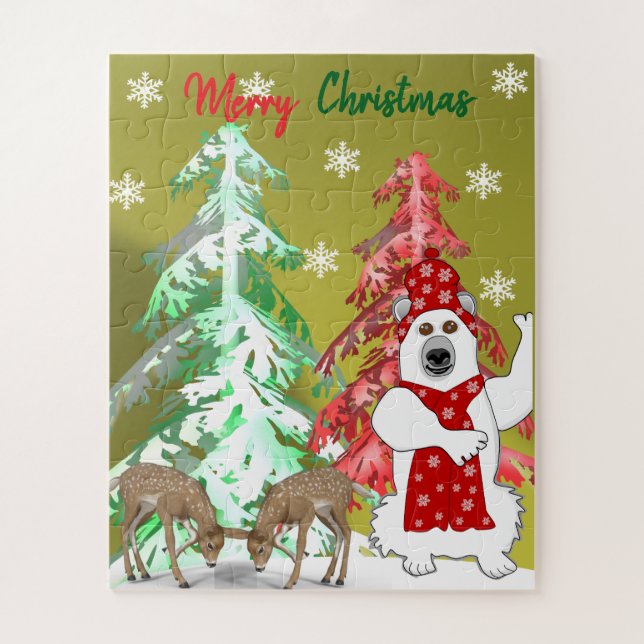 Winter Wonderland Deer, Tree, & Bear Christmas  Jigsaw Puzzle (Vertical)