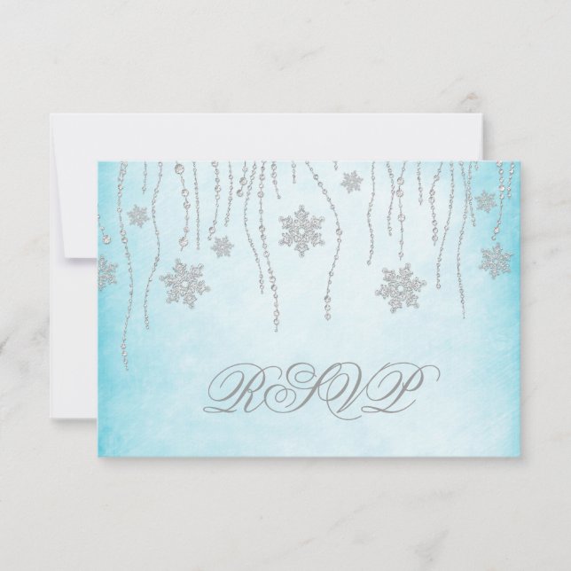Winter Wonderland Diamond Snowflakes RSVP Card (Front)
