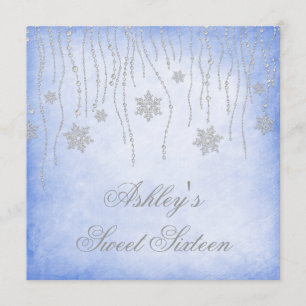 Winter Wonderland Diamond Snowflakes Sweet 16 Invitation