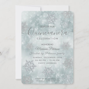 Winter wonderland dusty blue bokeh Quinceañera Invitation