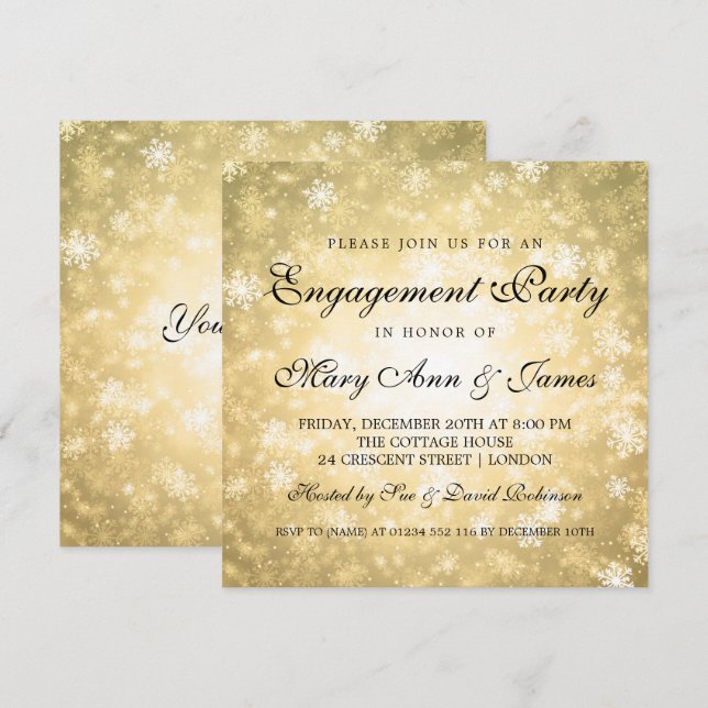 Winter Wonderland Elegant Engagement Party Gold Invitation (Front/Back)