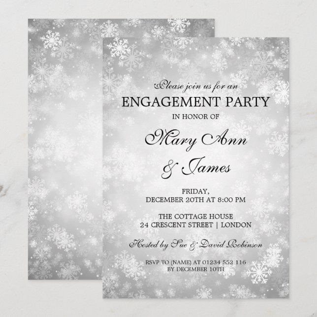 Winter Wonderland Elegant Engagement Party Silver Invitation (Front/Back)
