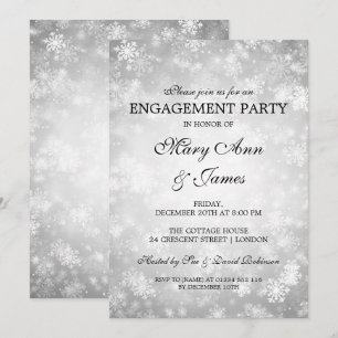 Winter Wonderland Elegant Engagement Party Silver Invitation